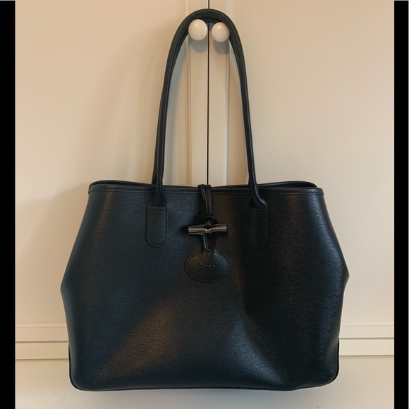 Longchamp Roseau Large Leather Tote Black/Red Longchamp Roseau Large Leather Tote Black/Red